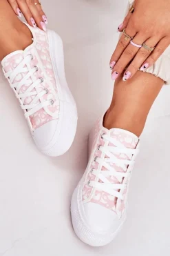 Boto Damskie Logowane Trampki Biało-Różowe Daphne