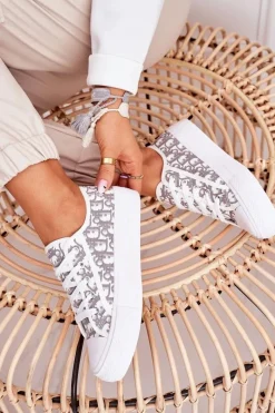 Online Damskie Logowane Trampki Biało-Szare Daphne Damskie Trampki Damskie Niskie