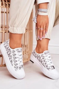 Online Damskie Logowane Trampki Biało-Szare Daphne Damskie Trampki Damskie Niskie