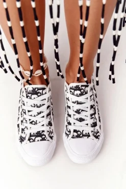 Clearance Damskie Logowane Trampki Biało-Czarne Day Off Damskie Trampki Damskie Niskie