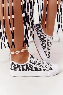 Clearance Damskie Logowane Trampki Biało-Czarne Day Off Damskie Trampki Damskie Niskie