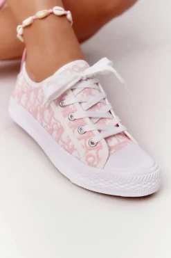 Boto Damskie Logowane Trampki Biało-Różowe Day Off