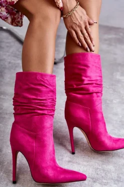 Online Damskie Marszczone Botki Kozaki Różowe Laguna Damskie Kozaki Przed Kolano|Kozaki Na Obcasie