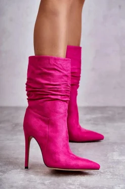 Online Damskie Marszczone Botki Kozaki Różowe Laguna Damskie Kozaki Przed Kolano|Kozaki Na Obcasie