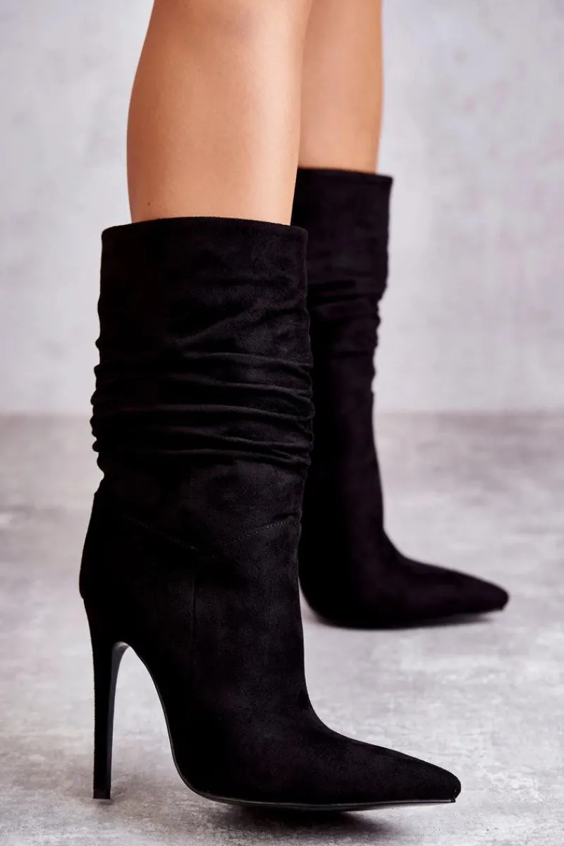 Kozaki Przed Kolano|Kozaki Na Obcasie>Boto Damskie Marszczone Botki Kozaki Czarne Laguna Czarny