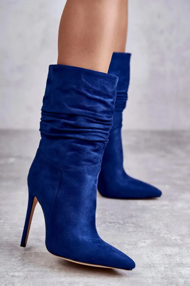 Kozaki Przed Kolano|Kozaki Na Obcasie>Boto Damskie Marszczone Botki Kozaki e Laguna Niebieski