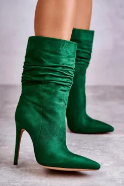 Discount Boto Damskie Marszczone Botki Kozaki Zielone Laguna Zielony