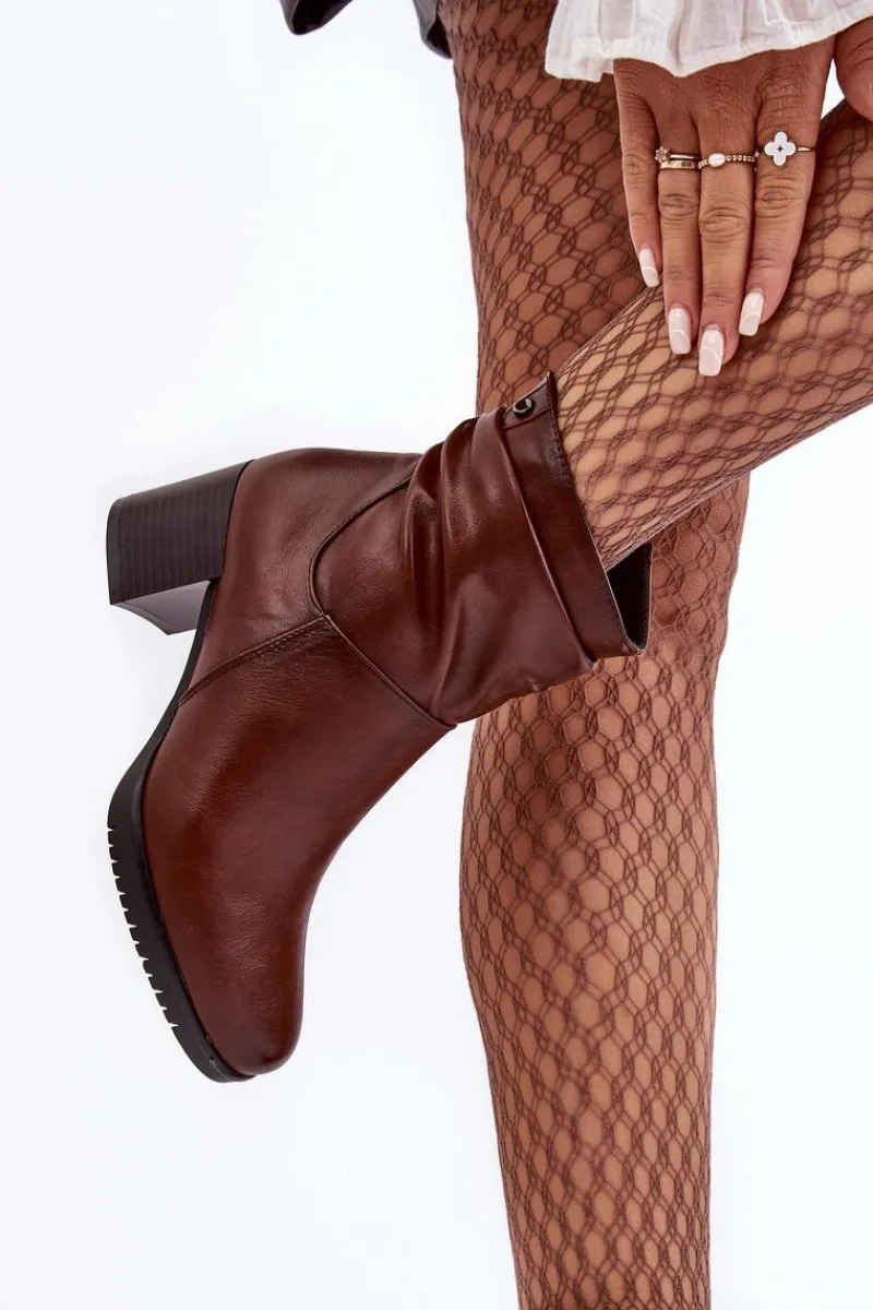 Damskie Marszczone Botki Na Słupku Brązowe Liriam Damskie Botki Zimowe Damskie|Brązowe I Beżowe Botki