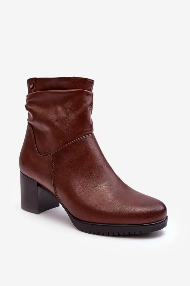 Damskie Marszczone Botki Na Słupku Brązowe Liriam Damskie Botki Zimowe Damskie|Brązowe I Beżowe Botki