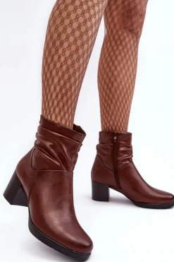 Damskie Marszczone Botki Na Słupku Brązowe Liriam Damskie Botki Zimowe Damskie|Brązowe I Beżowe Botki