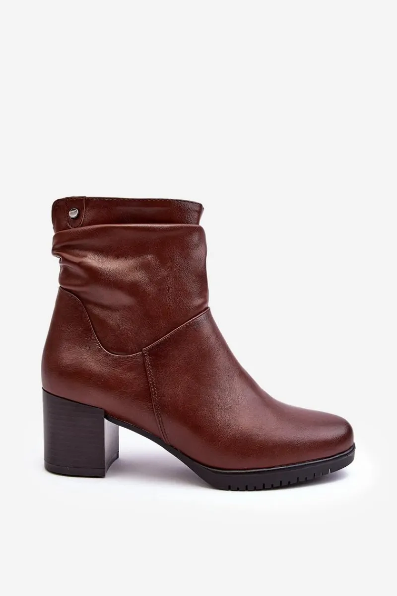 Damskie Marszczone Botki Na Słupku Brązowe Liriam Damskie Botki Zimowe Damskie|Brązowe I Beżowe Botki