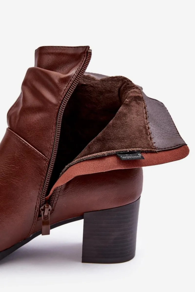 Damskie Marszczone Botki Na Słupku Brązowe Liriam Damskie Botki Zimowe Damskie|Brązowe I Beżowe Botki