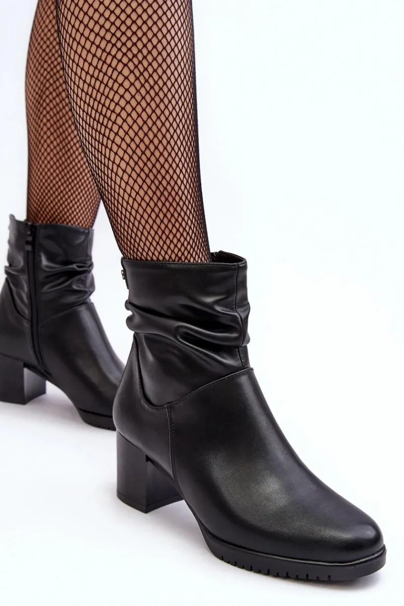 Botki Ocieplane|Botki Zimowe Damskie>Buty Sergio Leone Damskie Marszczone Botki Na Słupku Czarne Liriam Czarny