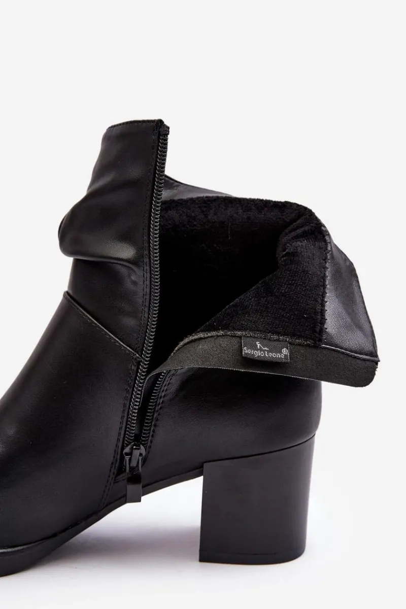 Botki Ocieplane|Botki Zimowe Damskie>Buty Sergio Leone Damskie Marszczone Botki Na Słupku Czarne Liriam Czarny