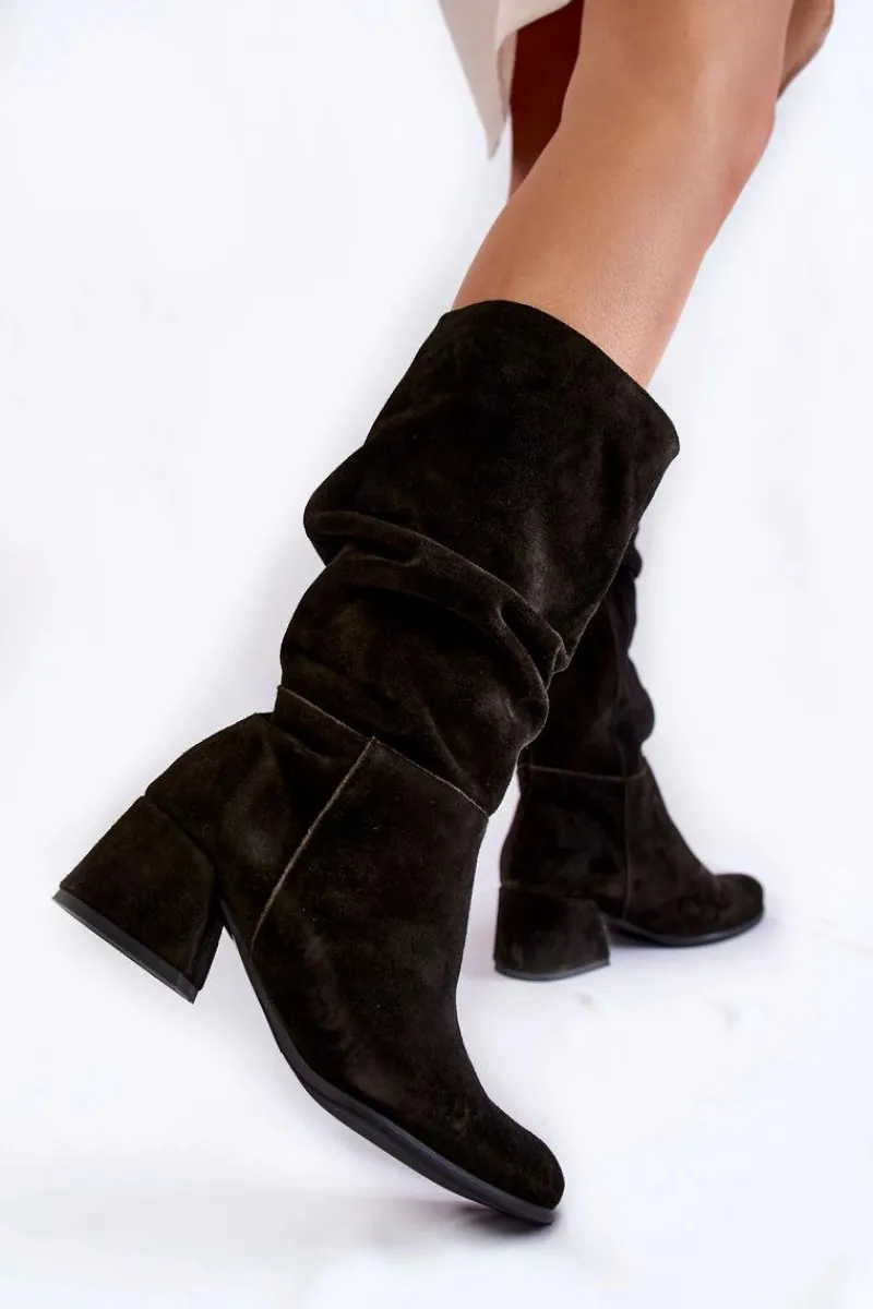 Kozaki Wiosenne|Kozaki Przed Kolano>Boto Damskie Marszczone Zamszowe Kozaki Czarne Alfra