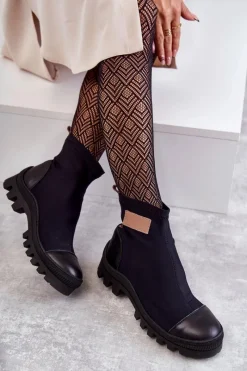 Boto Damskie Materiałowe Botki Nicole 2703 Czarne