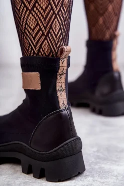 Boto Damskie Materiałowe Botki Nicole 2703 Czarne