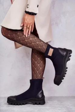 Boto Damskie Materiałowe Botki Nicole 2703 Czarne