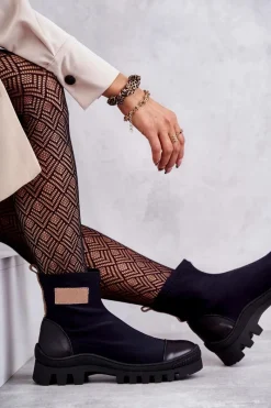 Boto Damskie Materiałowe Botki Nicole 2703 Czarne