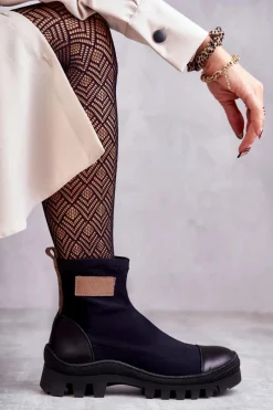 Boto Damskie Materiałowe Botki Nicole 2703 Czarne