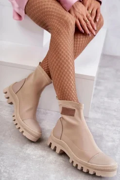 Damskie Materiałowe Botki Nicole 2703 Beżowe Damskie Czarne Botki|Brązowe I Beżowe Botki