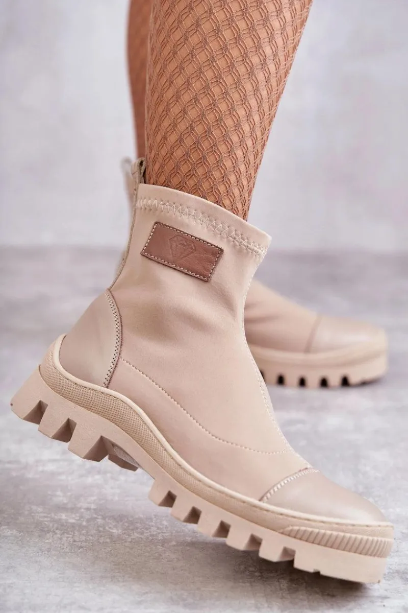 Damskie Materiałowe Botki Nicole 2703 Beżowe Damskie Czarne Botki|Brązowe I Beżowe Botki