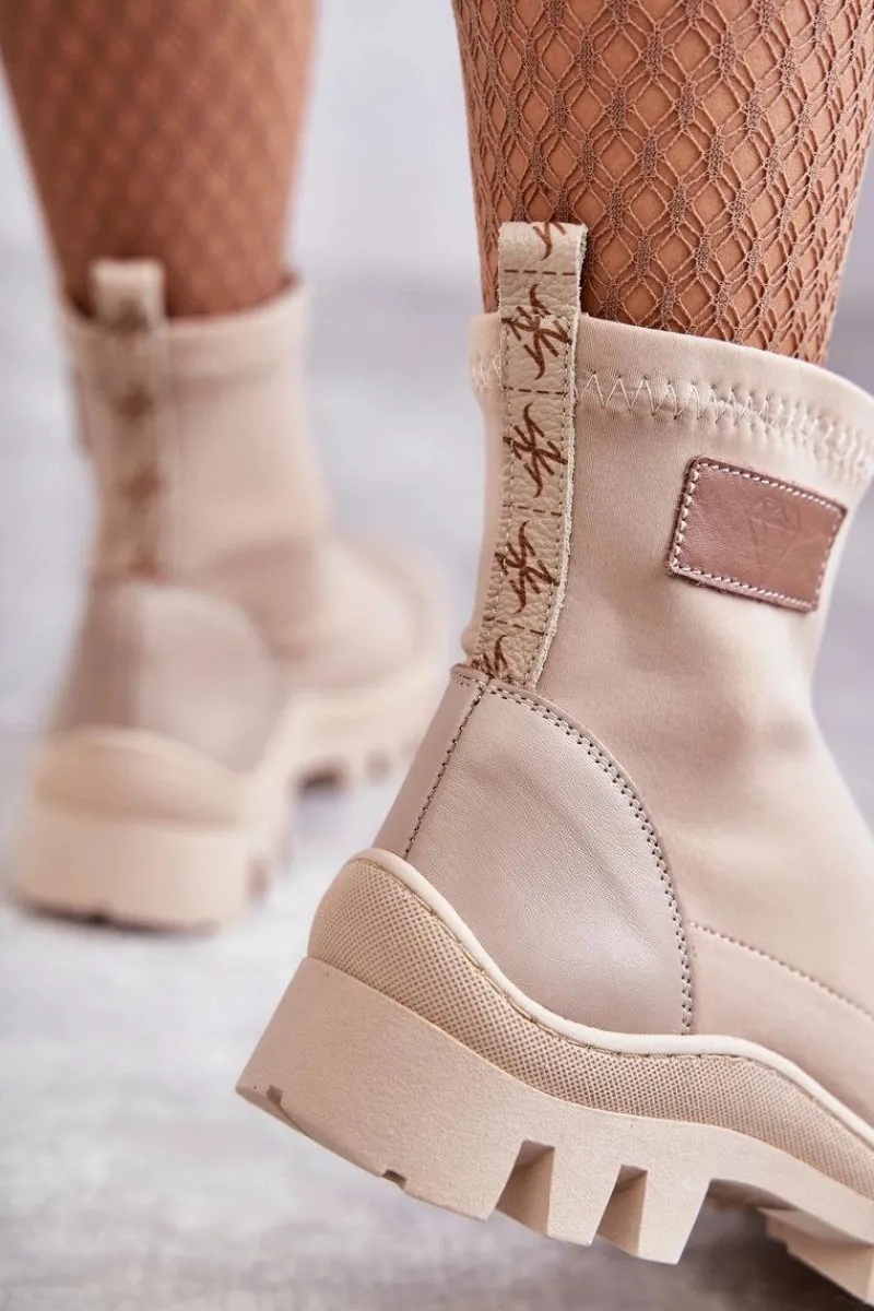 Damskie Materiałowe Botki Nicole 2703 Beżowe Damskie Czarne Botki|Brązowe I Beżowe Botki