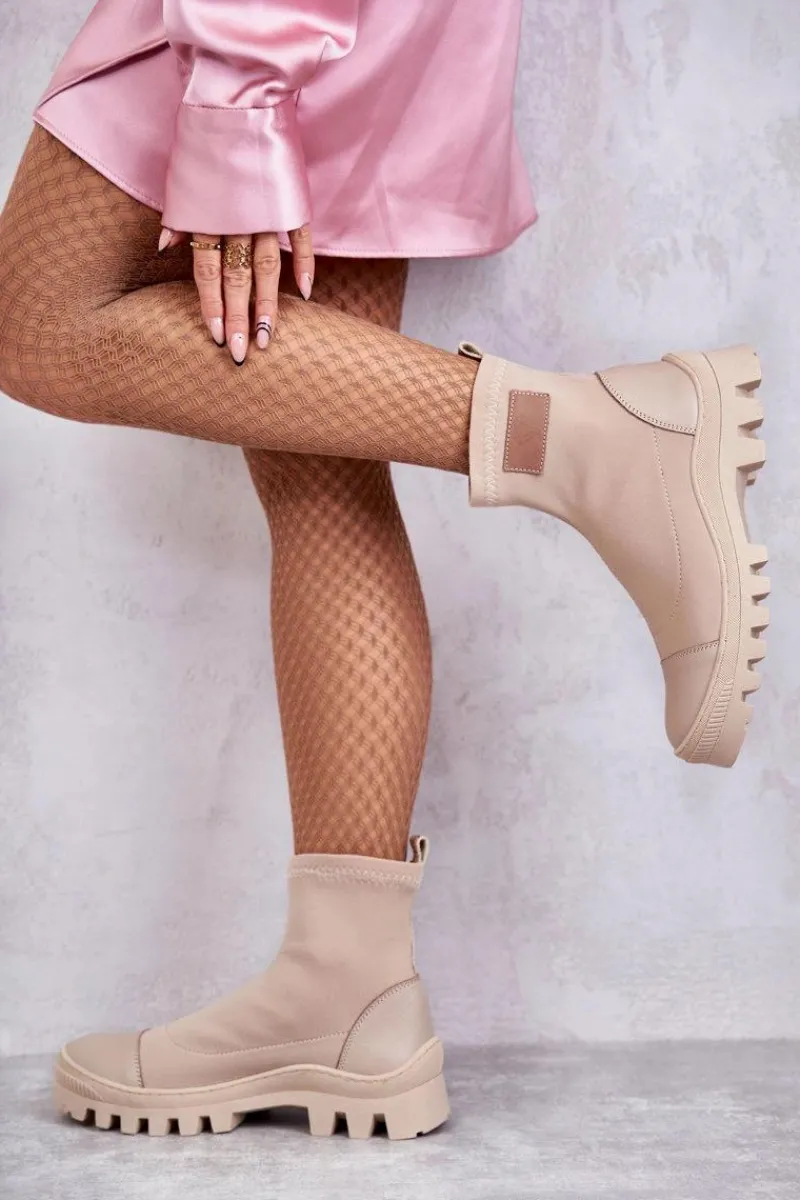 Damskie Materiałowe Botki Nicole 2703 Beżowe Damskie Czarne Botki|Brązowe I Beżowe Botki