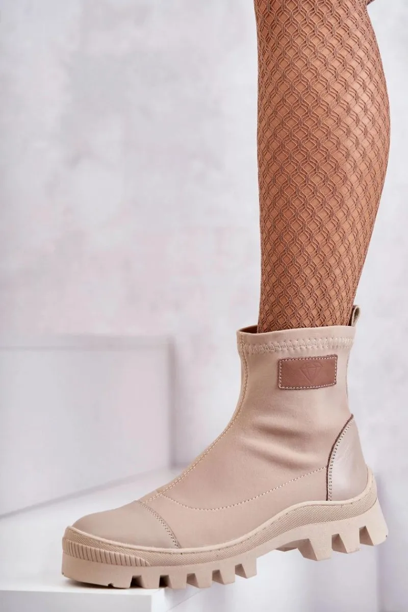 Damskie Materiałowe Botki Nicole 2703 Beżowe Damskie Czarne Botki|Brązowe I Beżowe Botki