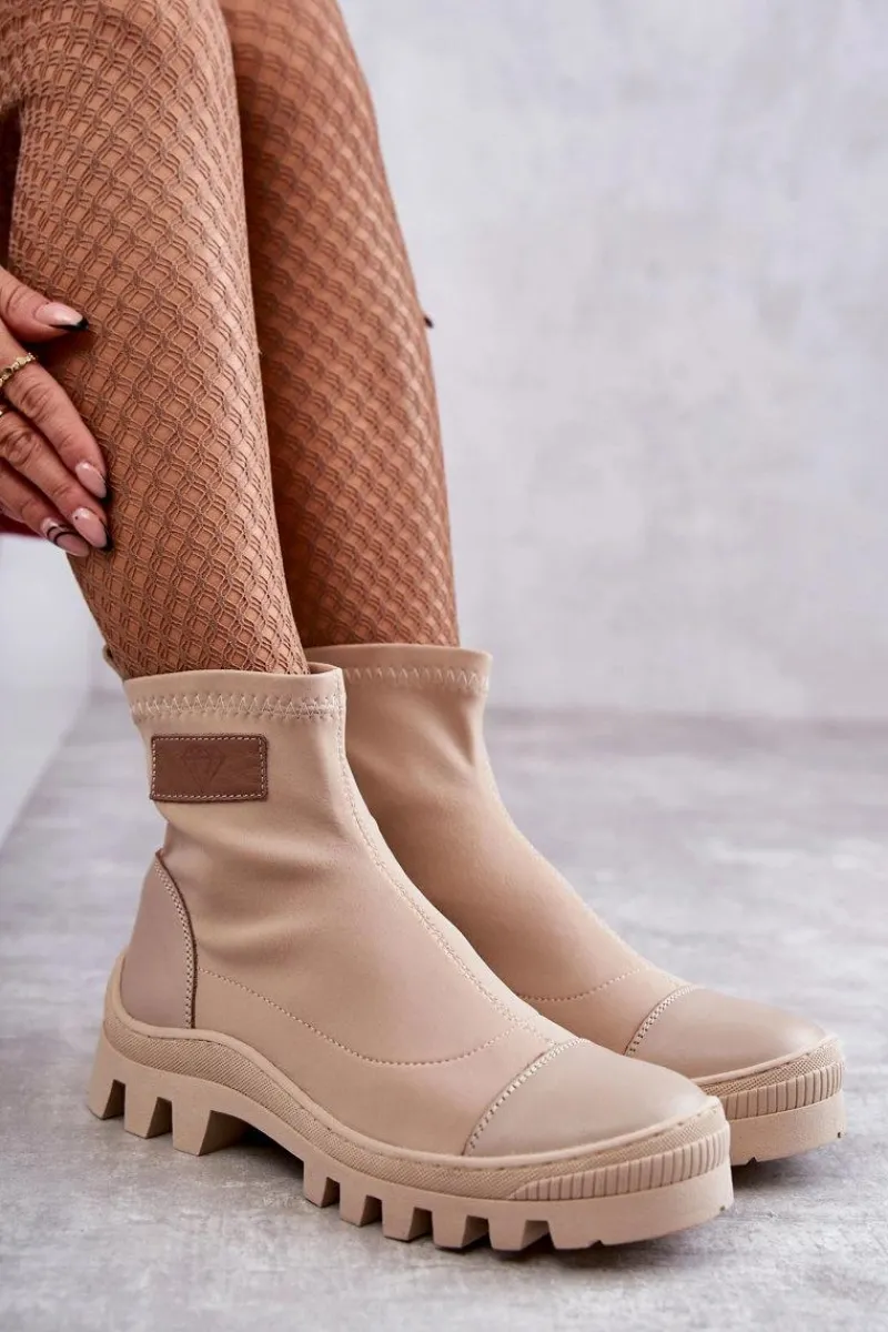 Damskie Materiałowe Botki Nicole 2703 Beżowe Damskie Czarne Botki|Brązowe I Beżowe Botki