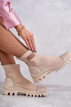 Damskie Materiałowe Botki Nicole 2703 Beżowe Damskie Czarne Botki|Brązowe I Beżowe Botki