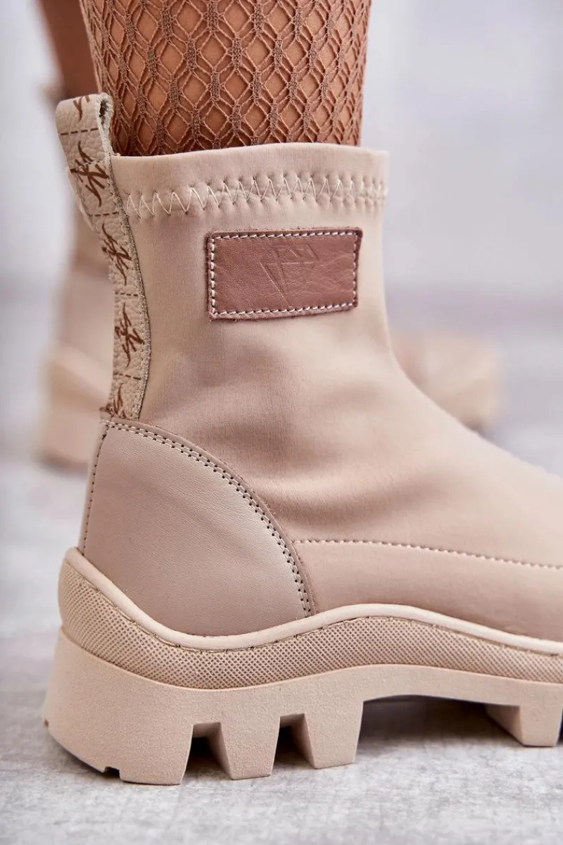 Damskie Materiałowe Botki Nicole 2703 Beżowe Damskie Czarne Botki|Brązowe I Beżowe Botki