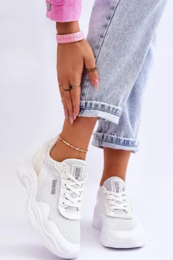 Best Big Star Shoes Damskie Materiałowe Buty Sportowe Memory Foam System Big Star LL274A064 Białe