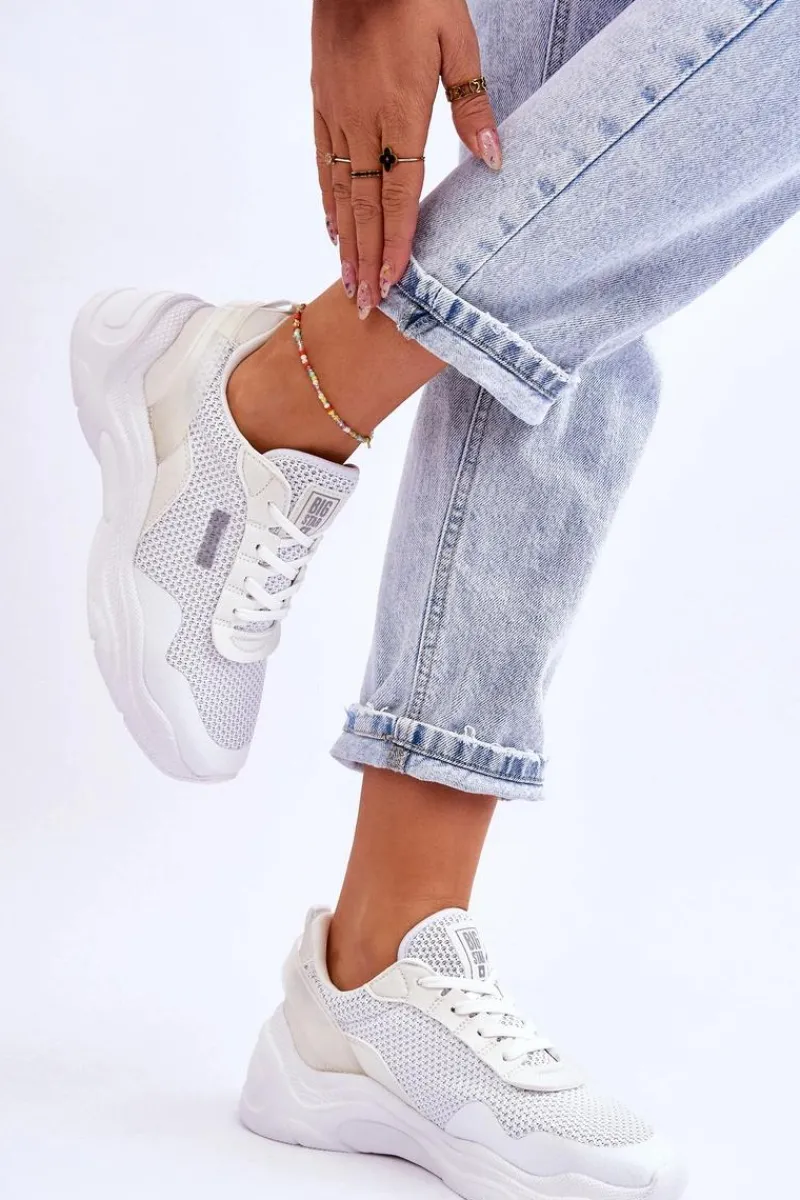 Best Big Star Shoes Damskie Materiałowe Buty Sportowe Memory Foam System Big Star LL274A064 Białe