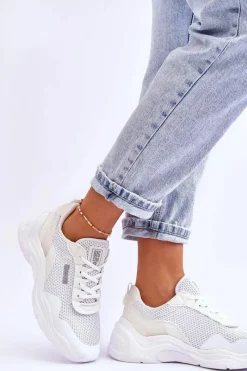 Best Big Star Shoes Damskie Materiałowe Buty Sportowe Memory Foam System Big Star LL274A064 Białe