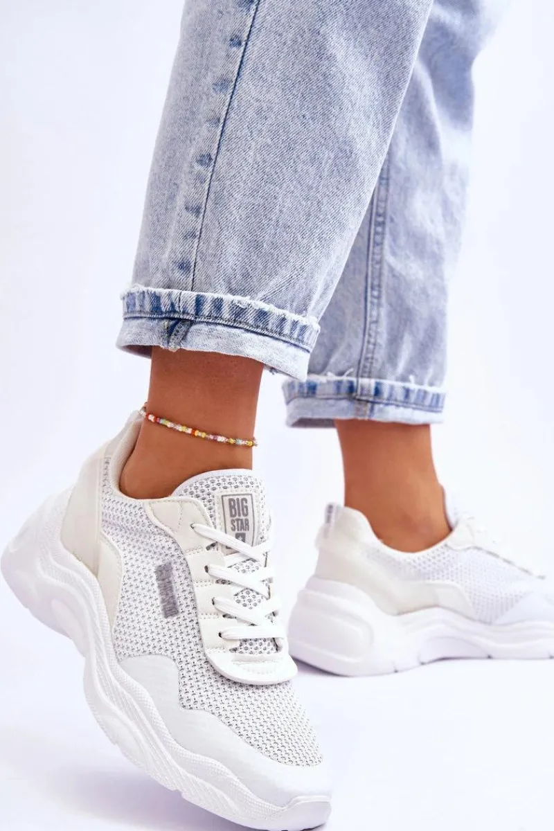 Best Big Star Shoes Damskie Materiałowe Buty Sportowe Memory Foam System Big Star LL274A064 Białe