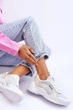 Best Big Star Shoes Damskie Materiałowe Buty Sportowe Memory Foam System Big Star LL274A064 Białe