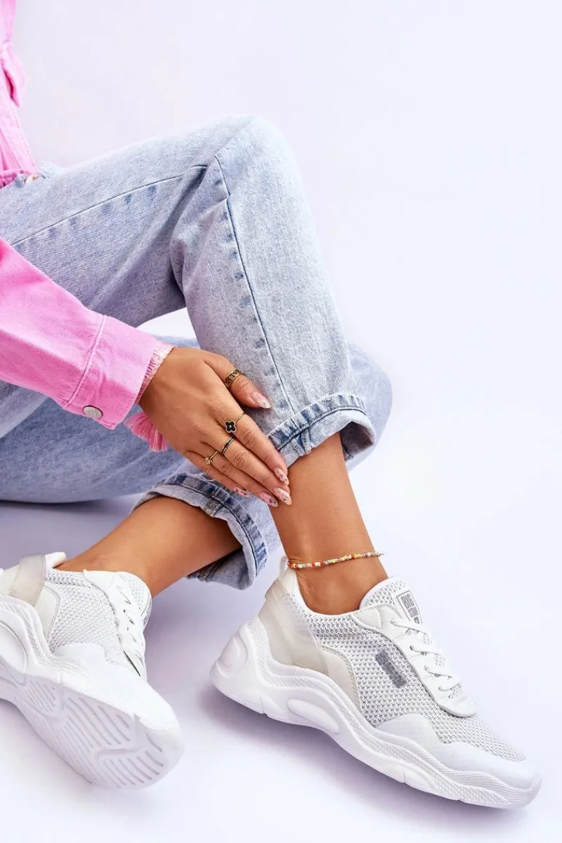 Best Big Star Shoes Damskie Materiałowe Buty Sportowe Memory Foam System Big Star LL274A064 Białe