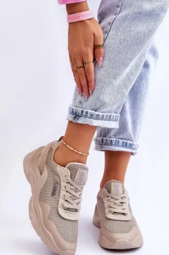 Buty Sportowe Big Star|Sneakersy Damskie>Big Star Shoes Damskie Materiałowe Buty Sportowe Memory Foam System Big Star LL274A066 Beżowe