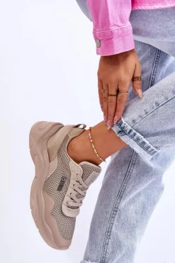 Buty Sportowe Big Star|Sneakersy Damskie>Big Star Shoes Damskie Materiałowe Buty Sportowe Memory Foam System Big Star LL274A066 Beżowe