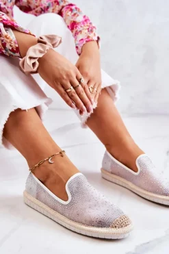 New Boto Damskie Materiałowe Espadryle Z Cyrkoniami Szare Deimos