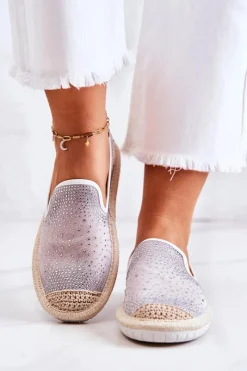 New Boto Damskie Materiałowe Espadryle Z Cyrkoniami Szare Deimos