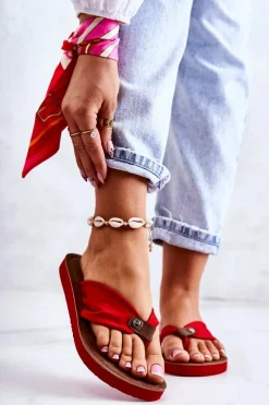 Hot Big Star Shoes Damskie Materiałowe Japonki Big Star JJ274A349 Czerwone