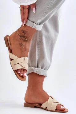 Discount Boto Damskie Materiałowe Klapki Beżowe Aversa Beżowy