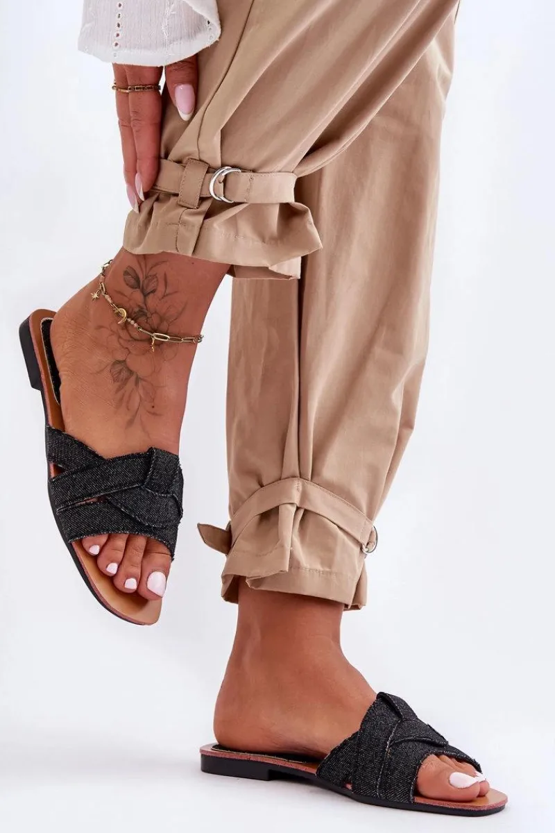 Boto Damskie Materiałowe Klapki Czarne Aversa Czarny