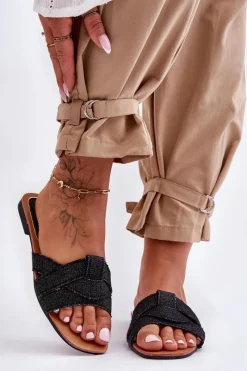 Boto Damskie Materiałowe Klapki Czarne Aversa Czarny