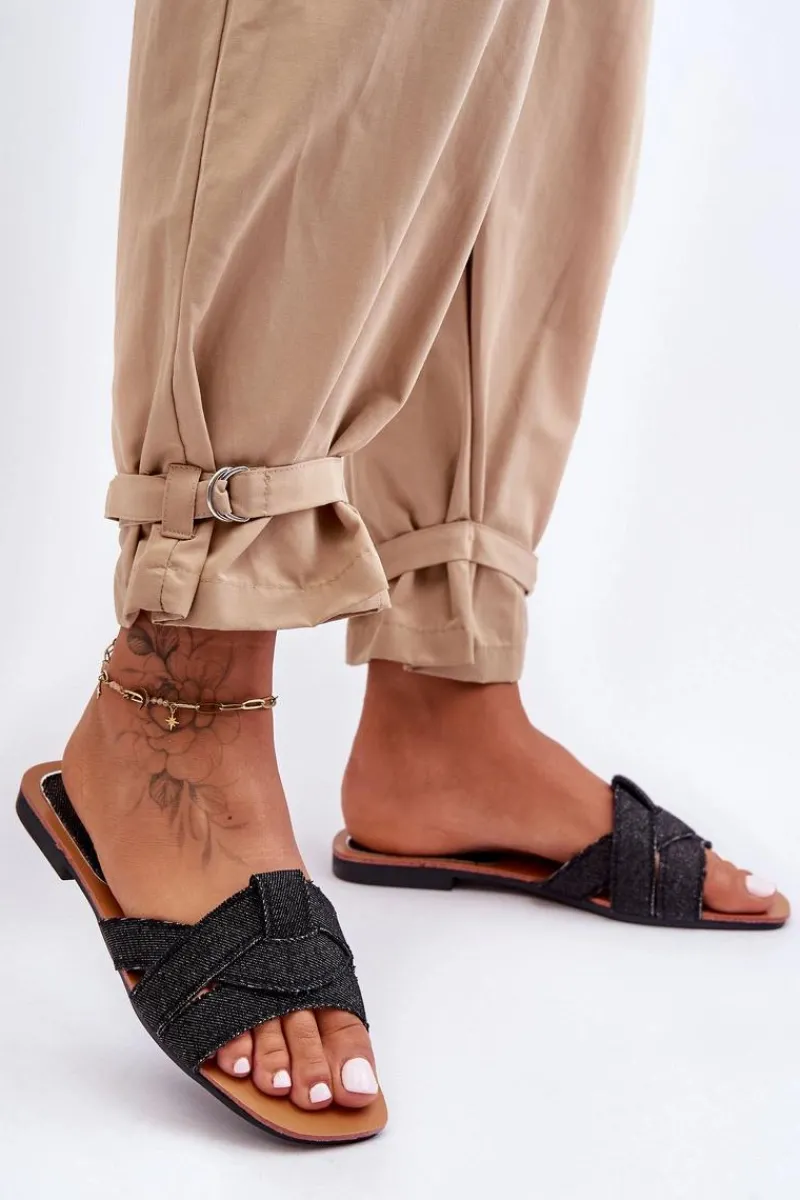 Boto Damskie Materiałowe Klapki Czarne Aversa Czarny