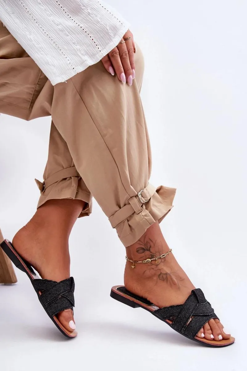 Boto Damskie Materiałowe Klapki Czarne Aversa Czarny