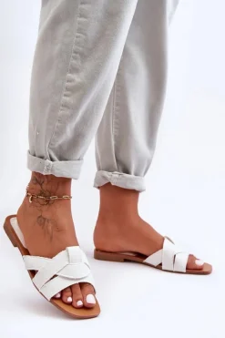 Clearance Damskie Materiałowe Klapki Białe Aversa Damskie Klapki Damskie Klasyczne