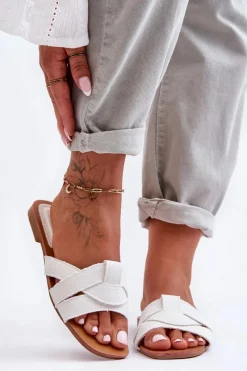 Clearance Damskie Materiałowe Klapki Białe Aversa Damskie Klapki Damskie Klasyczne